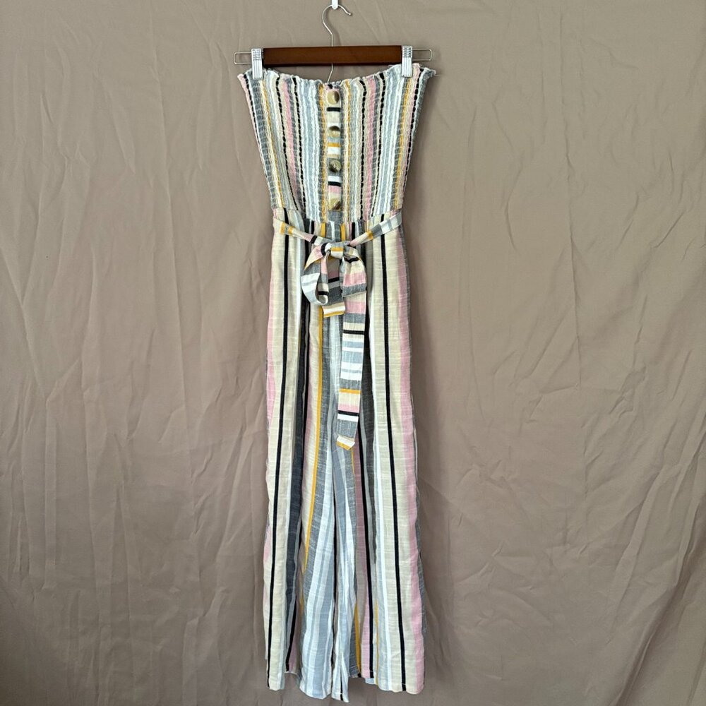 NWT Women's Blue Island Multicolor Strapless Jumpsuit Size Medium Coastal Beach